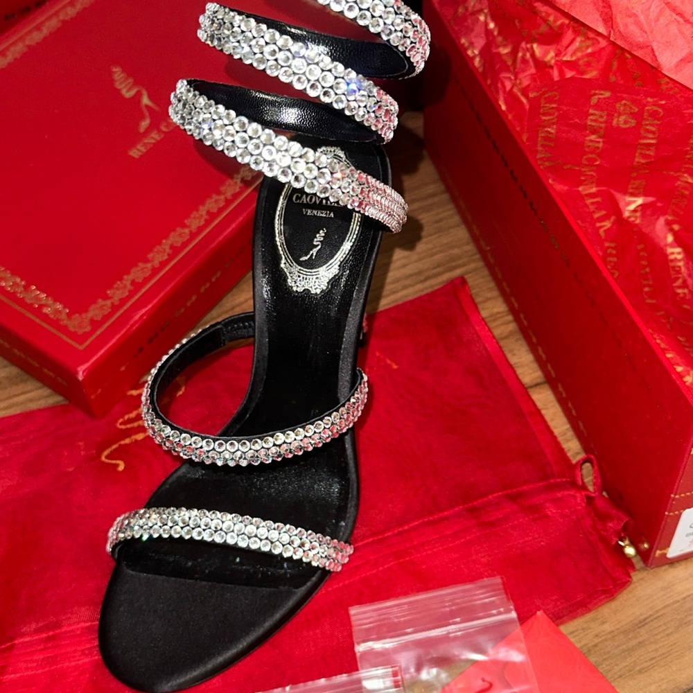 Rene Caovilla Black Rhinestone Women's Sandals
